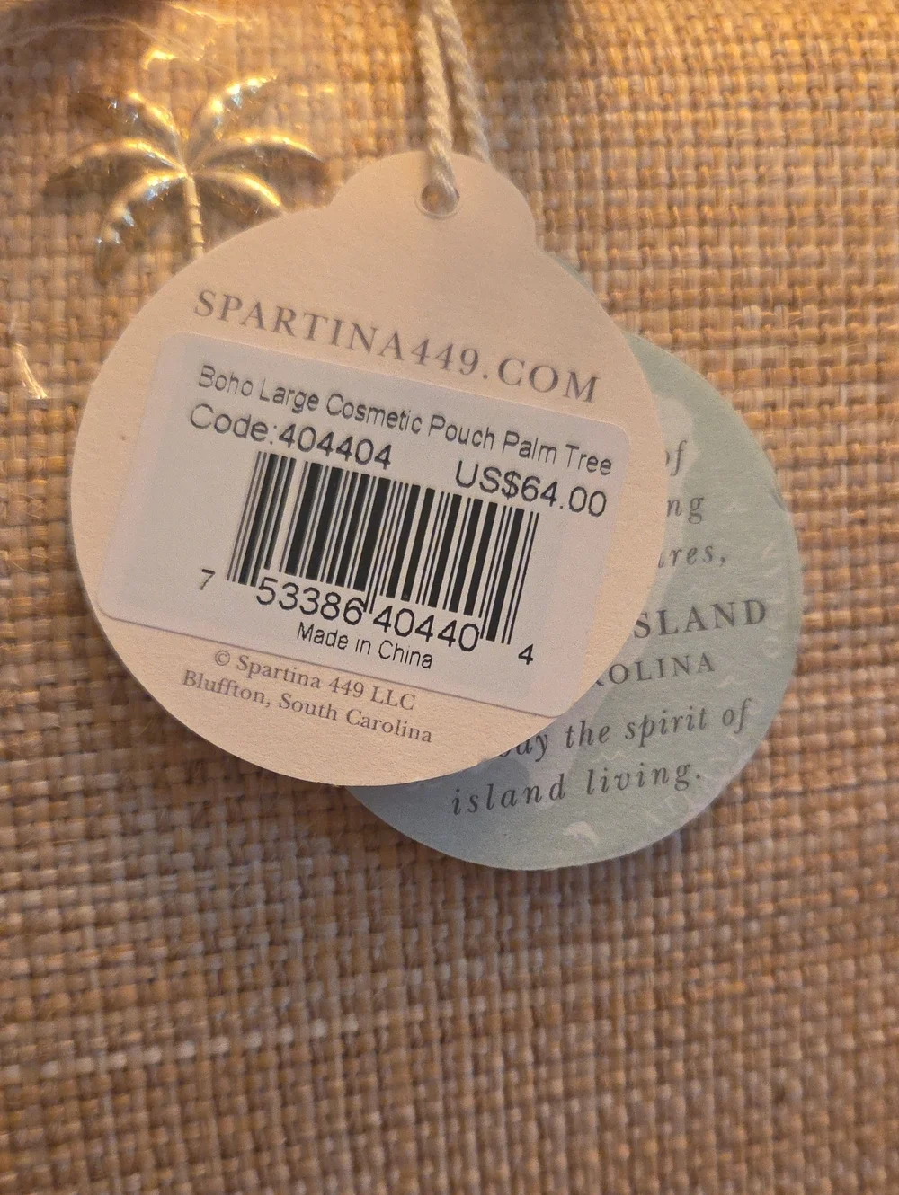 Spartina 449 Boho Large Cosmetic Pouch Palm Tree NEW - Picture 10 of 10